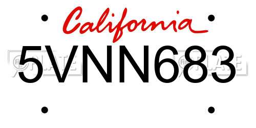 5VNN683 California License Plate