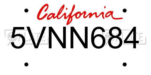 5VNN684 California License Plate