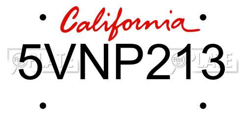 5VNP213 California License Plate