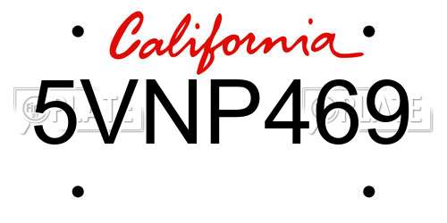 5VNP469 California License Plate