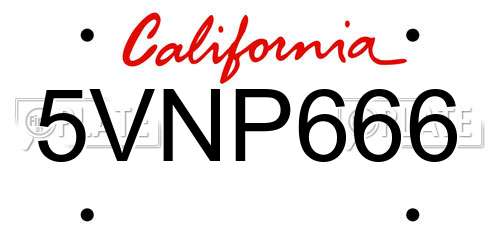 5VNP666 California License Plate
