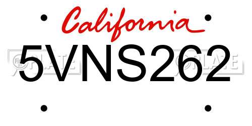 5VNS262 California License Plate