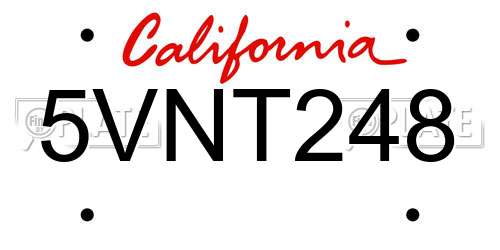 5VNT248 California License Plate