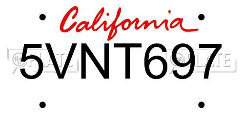 5VNT697 California License Plate