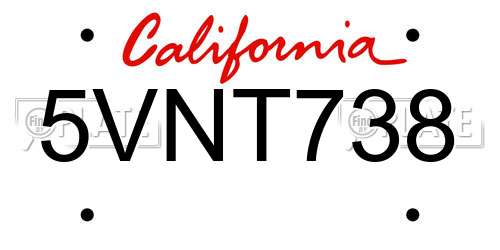 5VNT738 California License Plate