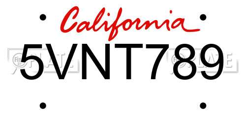 5VNT789 California License Plate