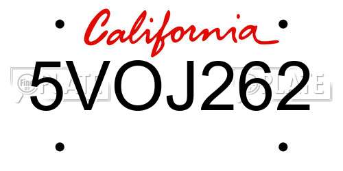 5VOJ262 California License Plate