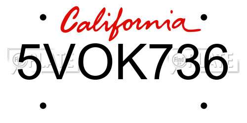 5VOK736 California License Plate