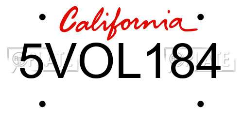 5VOL184 California License Plate