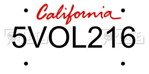 5VOL216 California License Plate
