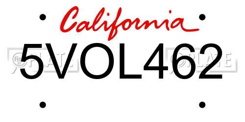 5VOL462 California License Plate