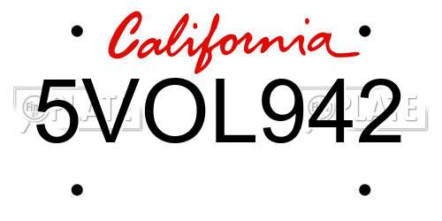 5VOL942 California License Plate