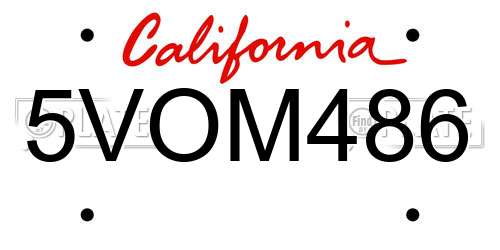 5VOM486 California License Plate