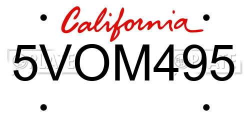 5VOM495 California License Plate