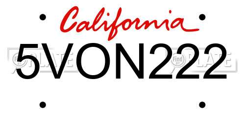 5VON222 California License Plate