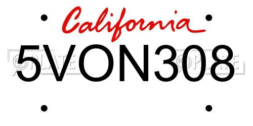 5VON308 California License Plate