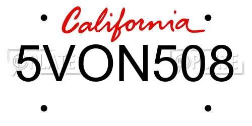 5VON508 California License Plate