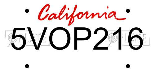 5VOP216 California License Plate