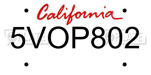 5VOP802 California License Plate