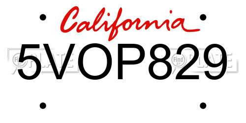 5VOP829 California License Plate