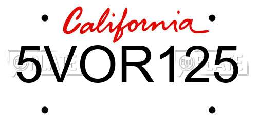 5VOR125 California License Plate