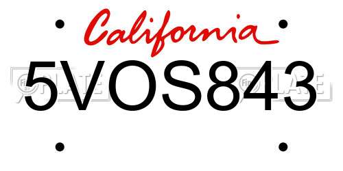 5VOS843 California License Plate