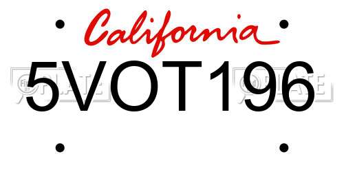 5VOT196 California License Plate