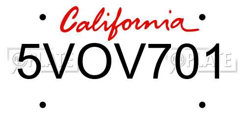 5VOV701 California License Plate