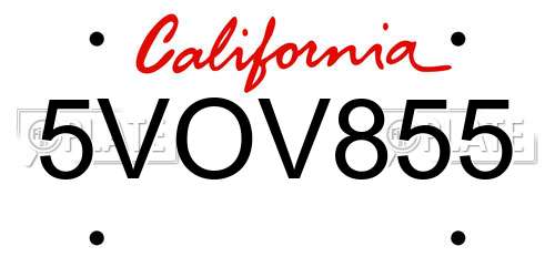 5VOV855 California License Plate