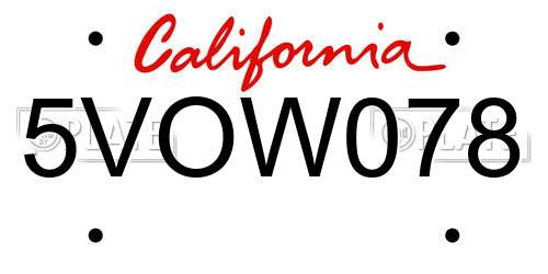 5VOW078 California License Plate