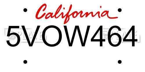 5VOW464 California License Plate