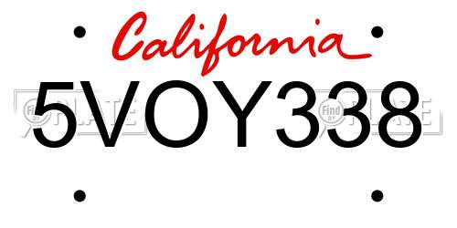 5VOY338 California License Plate