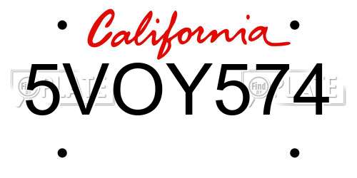 5VOY574 California License Plate