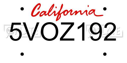 5VOZ192 California License Plate