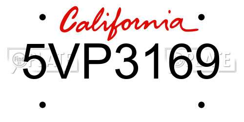 5VP3169 California License Plate