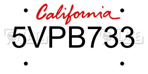 5VPB733 California License Plate