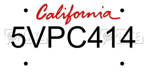 5VPC414 California License Plate
