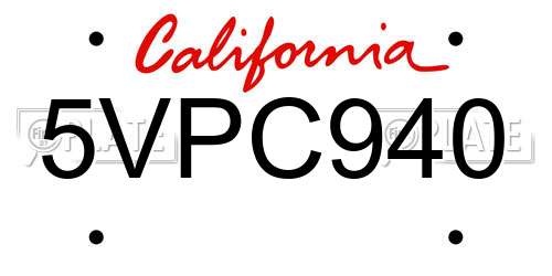 5VPC940 California License Plate