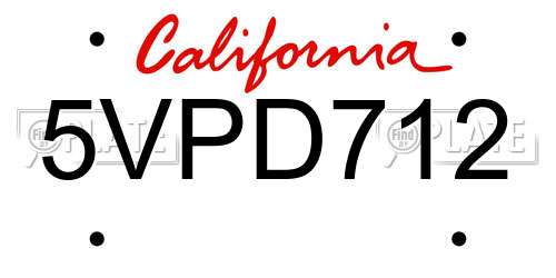 5VPD712 California License Plate