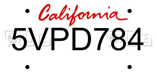 5VPD784 California License Plate