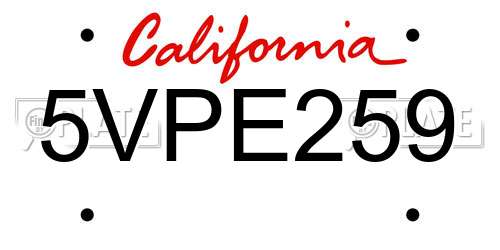 5VPE259 California License Plate