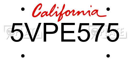 5VPE575 California License Plate