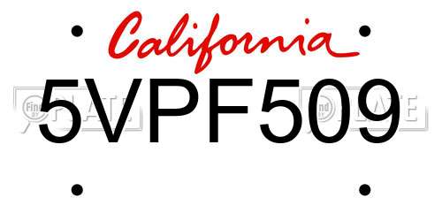 5VPF509 California License Plate