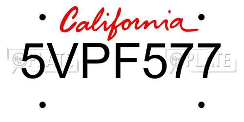 5VPF577 California License Plate