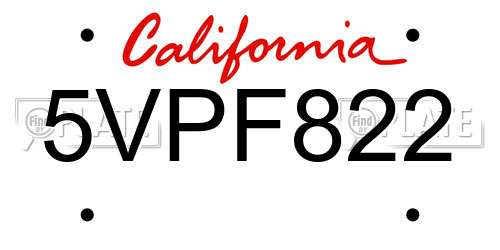 5VPF822 California License Plate