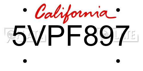 5VPF897 California License Plate