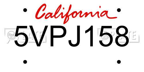 5VPJ158 California License Plate