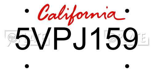 5VPJ159 California License Plate