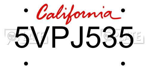 5VPJ535 California License Plate