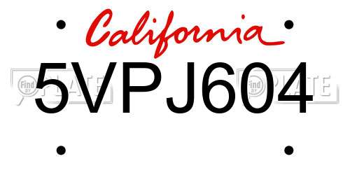 5VPJ604 California License Plate
